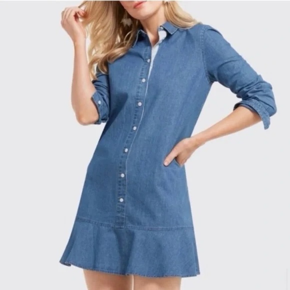 Draper James Blue Button-Up Denim Shirt Mini Dress Size 6